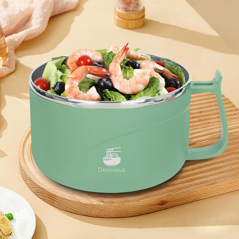 Microwave Ramen Bowl with Handles,Soup Bowl with Lid and 304 Stainless Steel Liner Heat insulation and anti scalding,for Soup and Instant Noodles,...