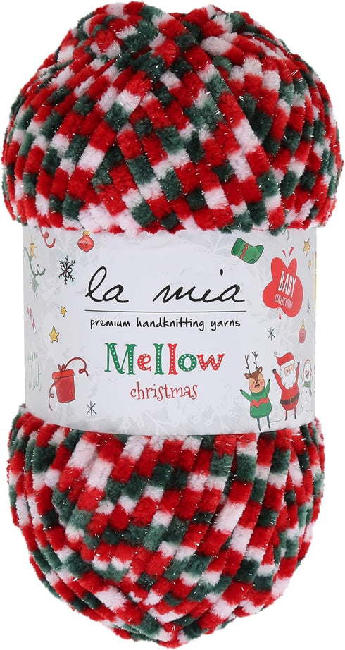 La Mia Mellow Christmas, 1 Skein Chenille Yarn for knitting and crocheting festive baby clothes, blankets and accessories, 100% Polyester, 100 gr ...
