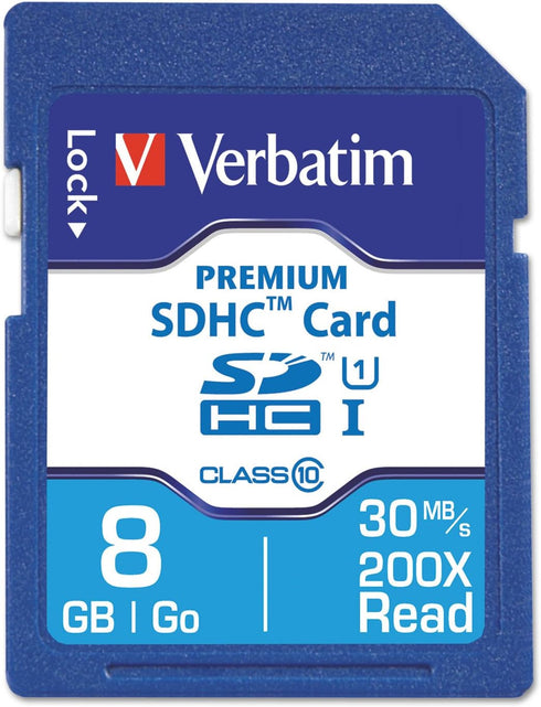 Verbatim 8GB Premium SDHC Memory Card, UHS-I V10 U1 Class 10, Blue (96318)...