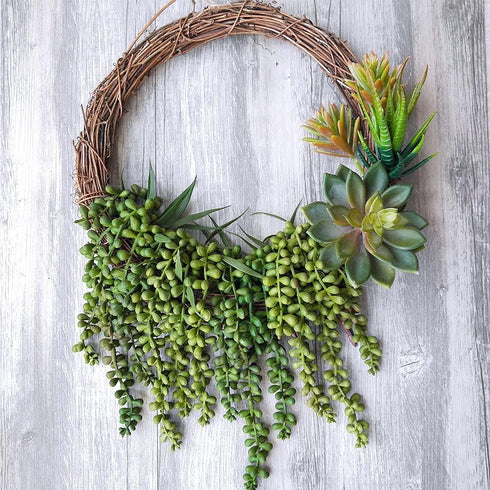 Supla 4 pcs Artificial Hanging Succulents Faux Burro's Tail Picks Trailing String of Pearls Succulent Greenery Sprays 13.4" L for Basket Planter C...