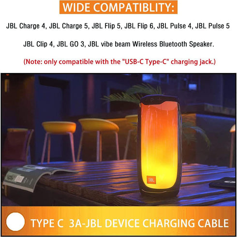 USB Power Charger Charging Cable Cord Compatible with for JBL Charge 4, Charge 5, JBL Flip 5, JBL Pulse 4 Clip4, JRPOP, Endurance Peak II, JBLCHAR...