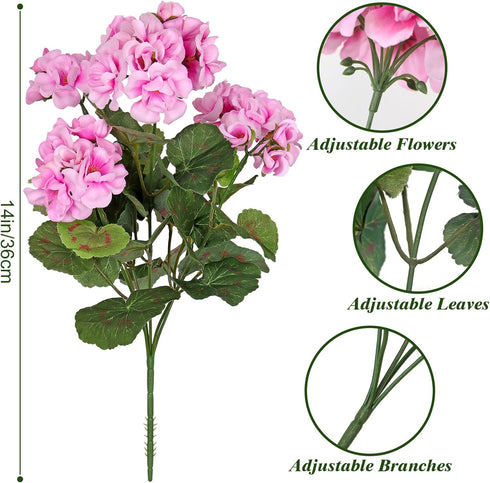 TOCHGREEN Artificial Fake Flowers Purple Pink Geranium Silk Flowers Outdoor UV Resistant Plant Bush 2 Bundles Faux Flowers Geraniums for Outdoors ...