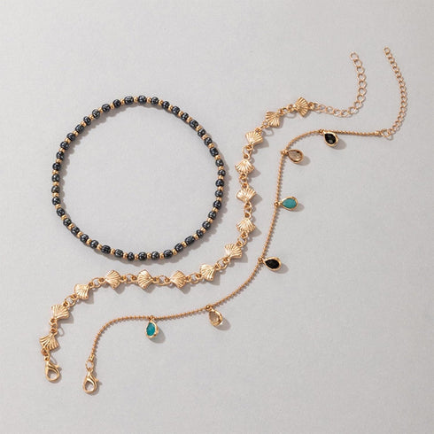 Boho Scallop Ankle Bracelet Gold Bead Anklet Bracelet Colorful Crystal Pendant Chain Anklet Colorful Crystal Dangle Anklet Foot Chain Jewelry for ...