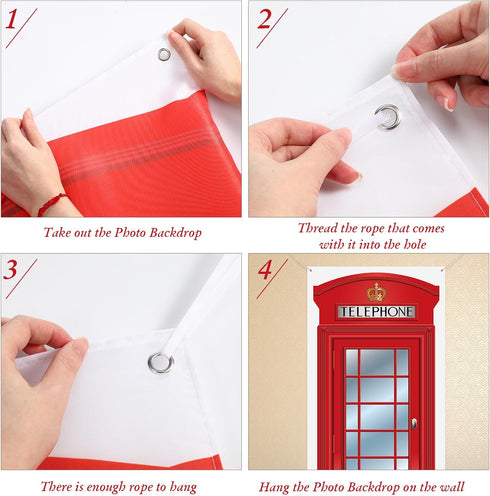English Phone Booth Door Cover, Large Fabric Red Telephone Box Door Cover Home Jointed Phone Box Decor Banner for Photo Backdrop British Internati...