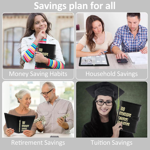 100 Envelopes Money Savings Challenges Book with Envelopes, 100 Day Challenge Money Saving Budget Binder for Cash Saving, Motivational Process to ...