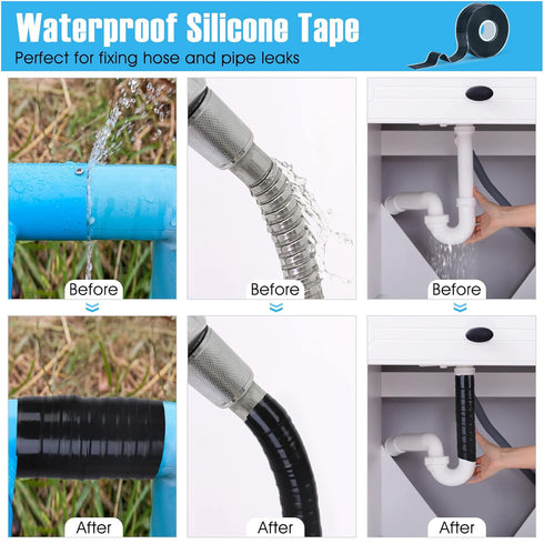 1" X 19.5 Ft Fusion Grip Silicone Tape, Black Self-Fusing Rescue Tape Rubber Wrap Adhesive Tape for Emergency Pipe & Plumbing Repair, Sports and G...