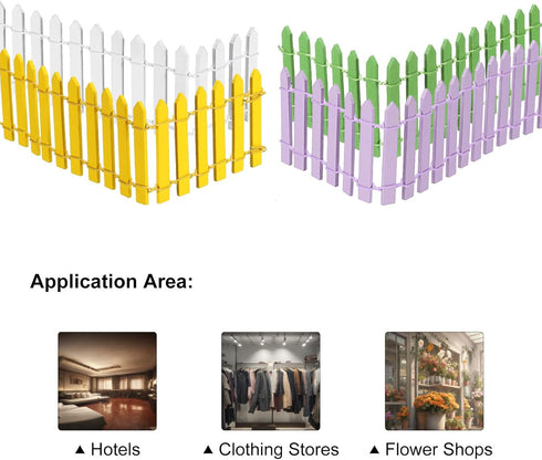 MECCANIXITY Miniature Garden Fence, 35 Inch Long Wood Ornament Wooden Decorative Picket Fence for DIY Crafts Project,Light Green, Deep Purple, Yel...