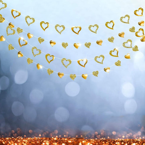 Cheerland Gold Heart Garland Romantic Decorations Paper Streamers Hanging for Mother’s Day Best Mom Tea Brunch Engagement Wedding Anniversary Brid...