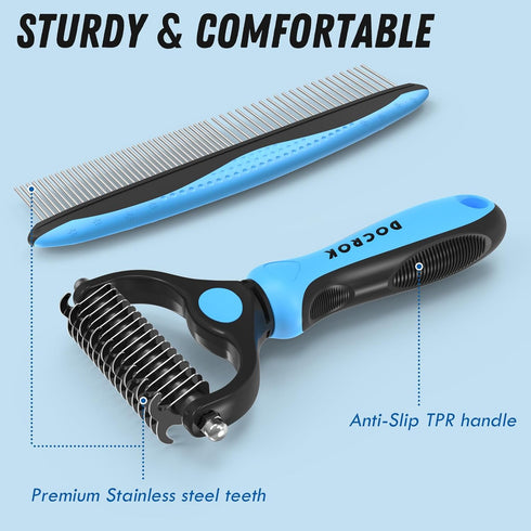 Pet Grooming Brush and Metal Comb Combo, Cat Brush Dog Brush for Shedding, Undercoat Rake for Dogs Grooming, Dematting Deshedding Brush Dogs Shedd...