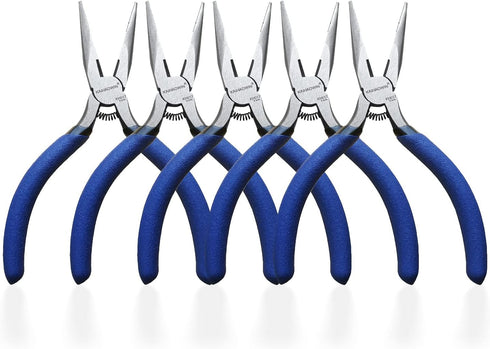 Mini Needle Nose Pliers 5"-5 Pack KAIHAOWIN Small Long Nose Pliers with Wire Cutters, Spring Loaded Thin Needle Nose Pliers, Precision Pliers Set ...