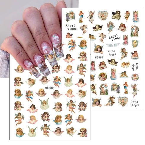8 Sheets Angel Nail Art Stickers Cupid Nail Art Decals 3D Self Adhesive Flower Angel Wings Nail Design Valentine's Day Rose Nail Art Supplies for ...