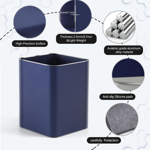 Metal Pen Holder for Desk Square Aluminum Desktop Organizer and Makeup Brush Holder Storage Box for Office, School, Home, and Kids, Non-slip silic...