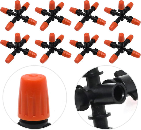 10 Pack 1/2 inch Garden Irrigation Sprinklers Head, Five Head Misting Spray Nozzle, 360° Micro Drip Irrigation Parts for Patio, Lawn, Micro Irriga...
