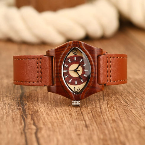 AIMES Womens Wooden Watch with Leather Strap Quartz Analog Red Bamboo Wooden Watches for Women Unique Lightweight Handmade Wood Wrist Watch...