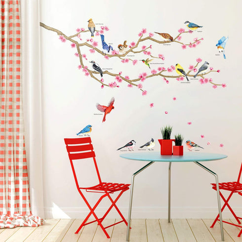 DECOWALL DWL-2009 Garden Birds and Cherry Blossom Wall Stickers Wall Decals Peel and Stick Removable Wall Stickers for Kids Nursery Bedroom Living...