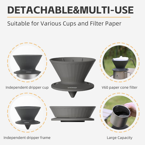 Collapsible Pour Over Coffee Dripper, Reusable Silicone Pour Over Coffee Maker For Camping, Travel&Home, Portable Single Clever Coffee Dripper Wit...