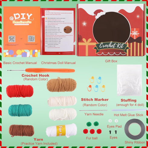 BFVV Crochet Kit for Beginners Adults 4Pcs Christmas Crochet Kit with Step-by-Step Detailed Instructions and Video Tutorials Crochet Starter Kits ...