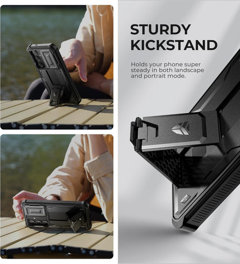 Dexnor for Samsung Galaxy S24 Plus Case with Built-in Slide Camera Cover & Screen Protector & Kickstand, Shockproof Rugged Case Full-Body Bumper P...