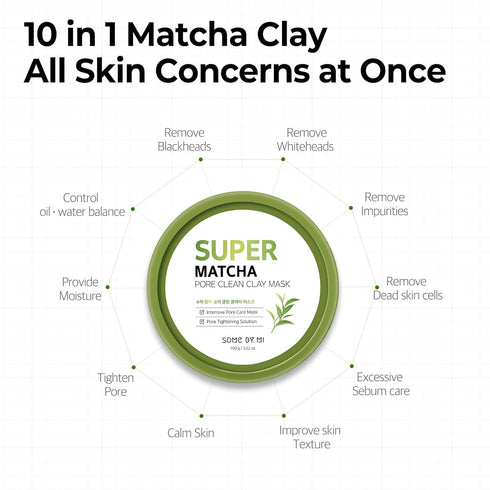 SOME BY MI Super Matcha Pore Clean Clay Mask - 3.52Oz, 100g - Made from Match Water for Sensitive Skin - Skin Moisturizing Effect with Sebum and P...