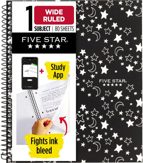 Five Star Spiral Notebook, 1 Subject, Wide Ruled Paper, 10-1/2" x 8", 80 Sheets, Glow, 1 Count (930020F)...