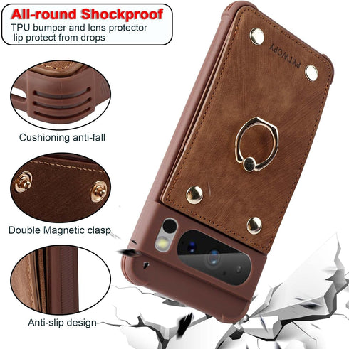 Google Pixel 8 Pro 5G Wallet Case with Credit Card Holder,Leather Shockproof Protective Phone Cover Supports 360°Rotation Ring Stand and RFID Bloc...