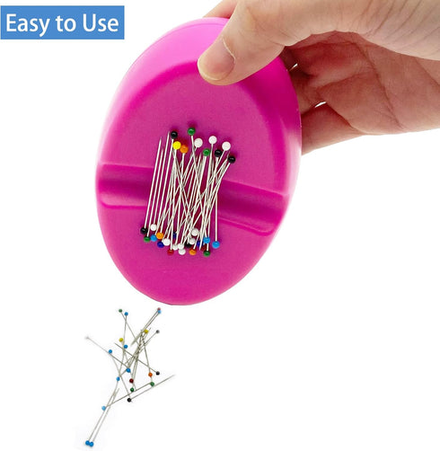 Hilltian Magnetic Pin Holder with 100 PCS Plastic Head Pins, Magnetic Pincushion with Drawer for Sewing Quilting (Pink)...