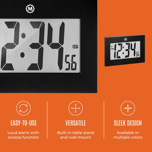 MARATHON Large Digital Wall Clock with 8” Display, Black - Easy to Read...