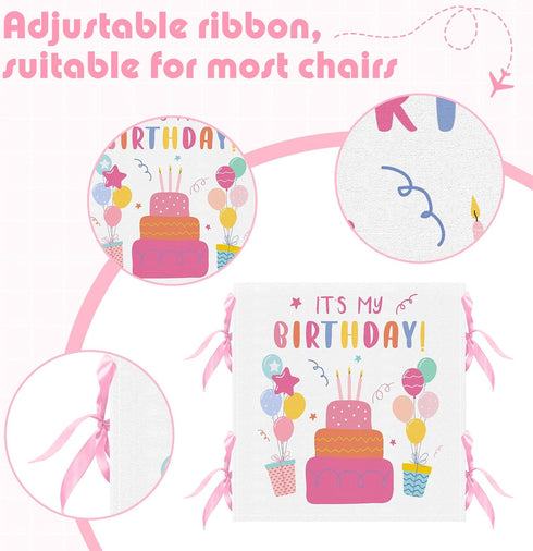 Tudomro 2 Pieces It's My Birthday Chair Cover Birthday Seat Cover for Office Chair Kids Chair Cover with Ribbons Cupcake Chair Back Covers for Cla...