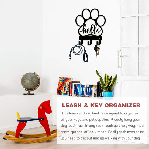 Dog Leash Holder for Wall, Leash Holder Wall Mount,Dog Stuff Storage Organizer, Wall Mount with Hello - Dog Leash, Dog Stuff, Key, Organizer Wall ...