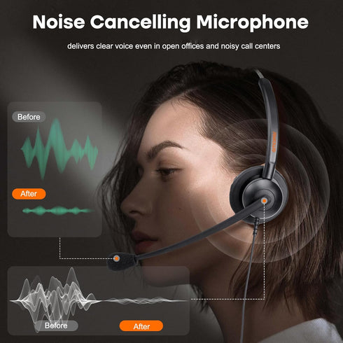 Lightweight Wired RJ9 Telephone Headphone Call Center Headset, Corded Deskphone Headset Compatible with Yealink T26 T31 T33 T42 T46 T48 T53 T54 et...