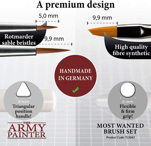 Miniatures Paint Brush Set of 3 Miniature Paint Brushes - Insane Detail, Regiment and Small Drybrush - Quality Detail Brush Set Handmade in Europe...