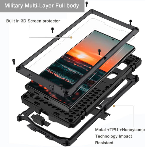 NINKI Compatible Samsung Galaxy S22 Ultra Metal Phone Case with Screen Protector,3 Layers Full Body Shockproof Dustproof Aluminium Silicone Case f...