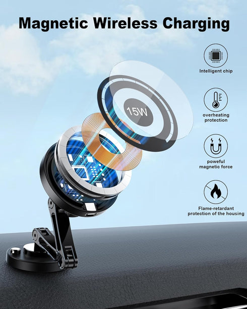 Magnetic Wireless Car Mount Charger, 15W Fast Charging Mag-Safe Car Mount,Magnetic Car Phone Holder Mount, Car Cell Phone Holder Fit iPhone 15 14 ...