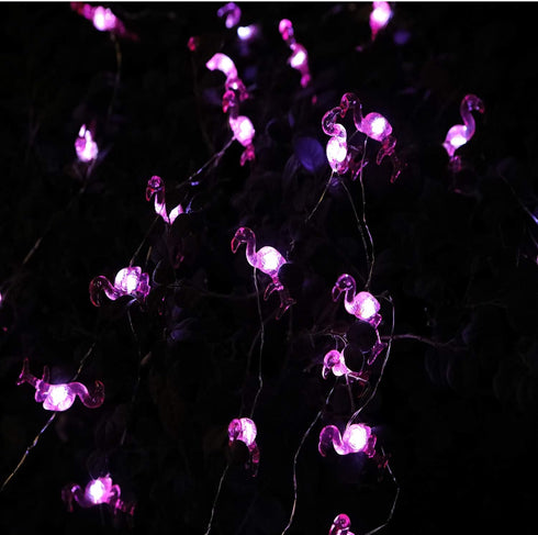 Solar Outdoor Flamingo String Lights, 15.8 FT 30 LED Solar Flamingo Fairy Lights 3 Modes Copper Wire Lights Waterproof for Garden Patio Gate Yard ...