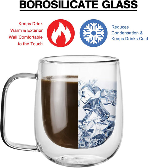 Glass Coffee Mug, 8.5 oz Double Walled Insulated Cup Heat-resistant for Tea Coffee Latte Cappuccino Espresso Iced Tea Dishwasher & Microwave Safe,...