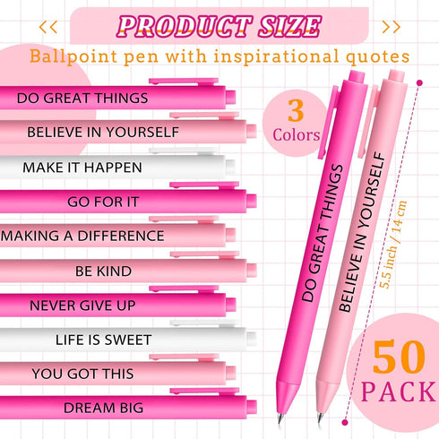 50 Pcs Gel Ink Pens Motivational Pen for Coworkers Inspirational Quote Pen Retractable Rolling Ball Smooth Writing for School Supplies Office Home...