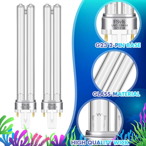2 Pcs G23 Base 13 Watt UV Light Bulb Compatible with Jebao Pond Sunsun 2 Pin Base UV Light for Aquarium Compatible with Sunsun JUP 23 Grech Aquari...
