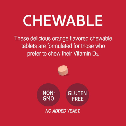 21st Century D3 400 IU Orange Chewable Tablets, Gluten free, 110 Count (Pack of 3)...