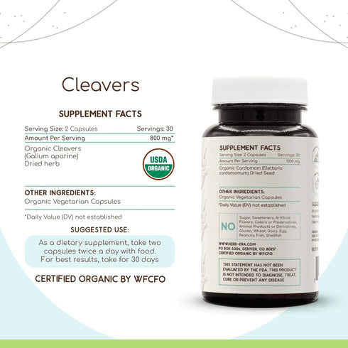 Cleavers USDA Organic 60 Capsules | Natural Herbal Supplement | Certified Organic Vegetarian Capsules and Organic Cleavers (Galium aparine) Dried ...