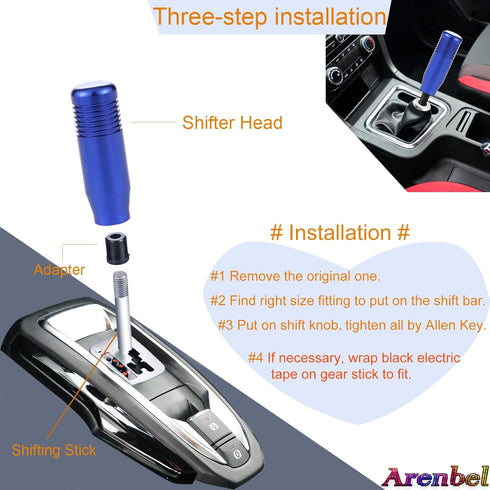 Arenbel 3" Alloy Shifter Lever Knob Handles Car Racing Gear Shift Stick Fit Most Manual Auto Vehicles, Blue...