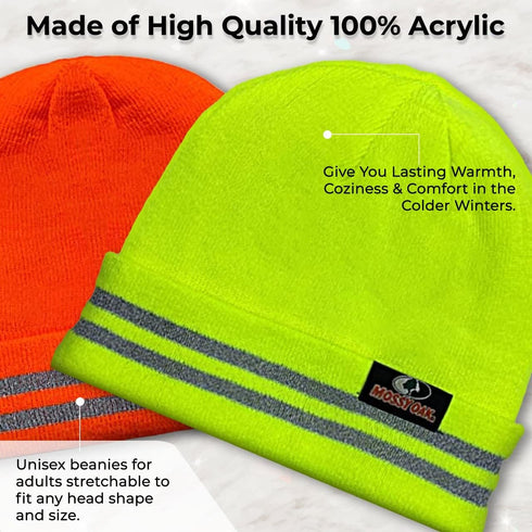 Mossy Oak Reflective Rib Knitted Womens & Mens Hats - Warm and Cozy Beanie Hat - Unisex Winter Hat, Yellow, One Size...