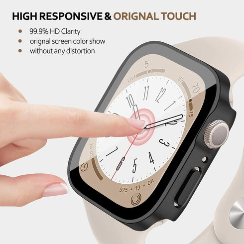 4 Pack Screen Protector for Apple Watch case Series SE 9 8 7 6 5 4 40mm 44mm 41mm 45mm 49mm Ultra Tempered Glass Waterproof Cover PC Protective Bu...