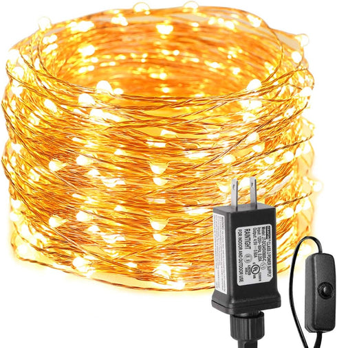 Lighting EVER Plug in Fairy Lights with Switch 66 ft 200 LED String Lights, Warm White Copper Wire Lights Waterproof Indoor Outdoor Decorative Fai...