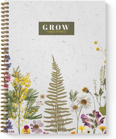 Grow Happy Thoughts Floral Spiral Notebook / 8.5" x 11" Journal / 120 College Ruled Pages/Durable Gloss Laminated Softcover/Gold Wire-o Spiral Bin...