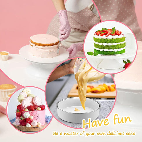TeamFar 6 Inch Cake Pan, 2 PCS Stainless Steel Round Baking Pan with Parchment Paper & Side Liner Roll, Non-Toxic & Heavy Duty, Non-Stick & Heat-R...