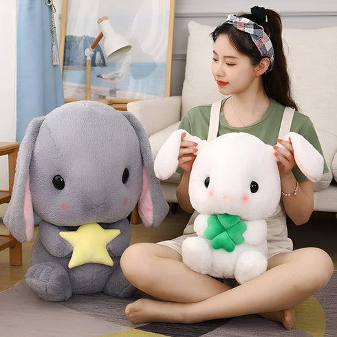 HOUPU Soft Toy - Sitting Lop Eared Rabbit, Easter White Rabbit Stuffed Bunny Animal with Carrot Soft Lovely Realistic Long-Eared Standing Pink Plu...