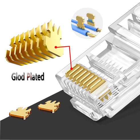 RJ45 Cat5 Cat5e Connectors End Pass Through Gold Plated 8P8C UTP Ethernet Network Plug(100Pack)...
