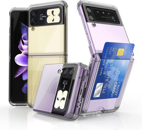 for Galaxy Z Flip 3 Case Cover Clear Card Slot Slim Hard Rugged TPU Edge Protective Case Z POP...