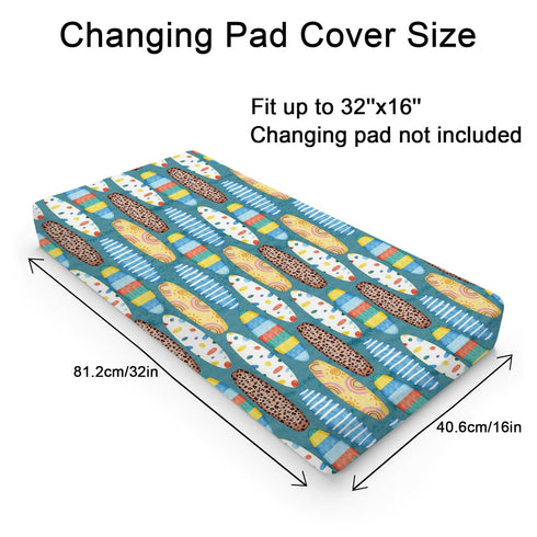Boho Surfboard Baby Changing Pad Cover Sheets for Baby Boy Girl 32''x16'' Beach Surfing Unisex Fitted Diaper Changing Table Sheets Colorful Surfbo...