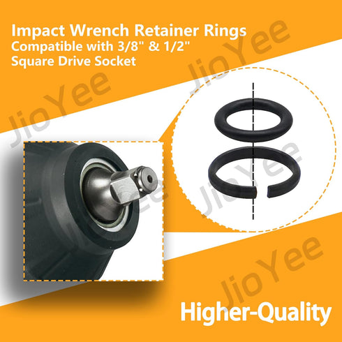 Contains 20 1/2" 3/8' Set Impact Wrench Retainer Rings Wrench Socket Clip with O-Rings Replacement for Electric Wrench/Pneumatic Wrench Square Dri...